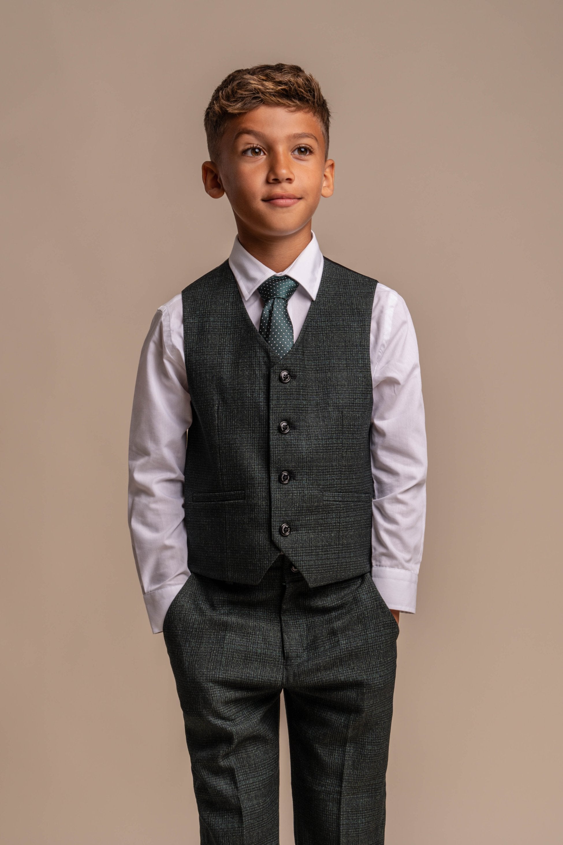 3-Piece Slim Green Suit for Boys – Olive Green