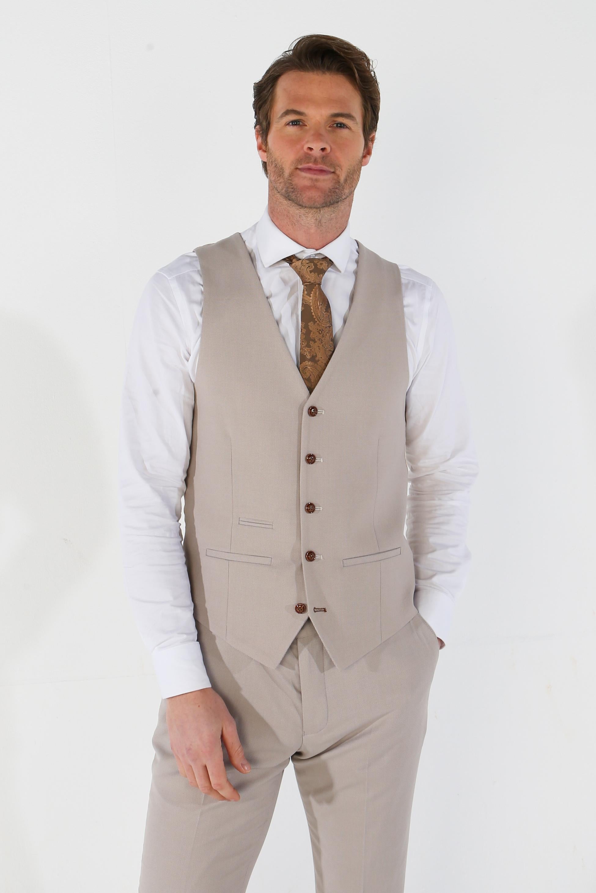 Mens stone tailored fit single breasted waistcoat Mayfair