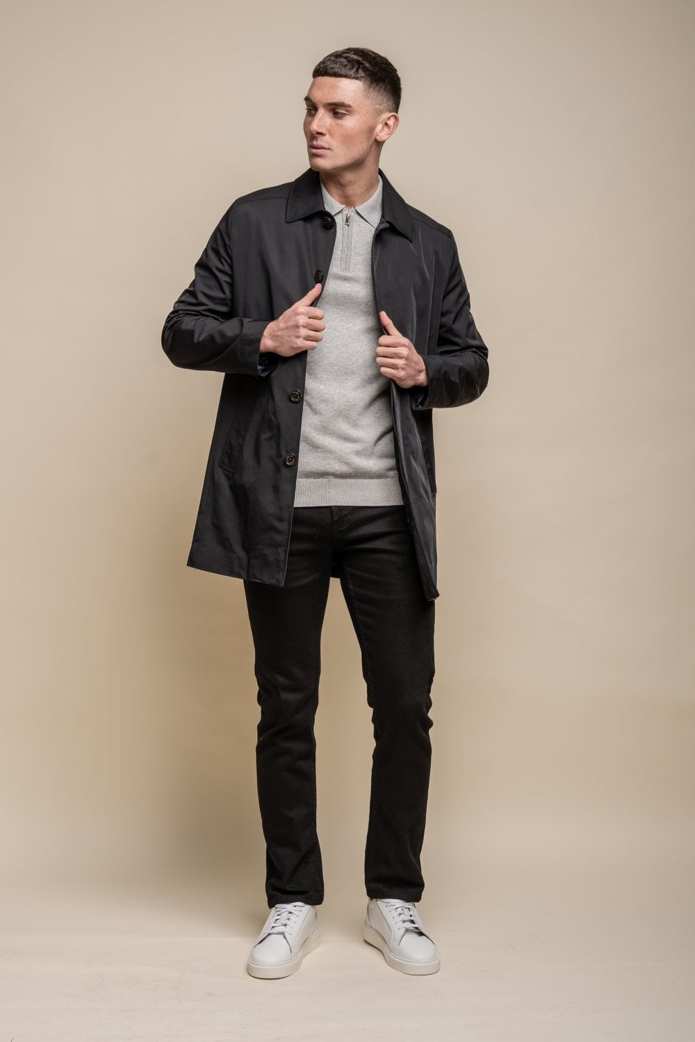 Men's black mid-length lightweight casual coat, BARRACUDA.