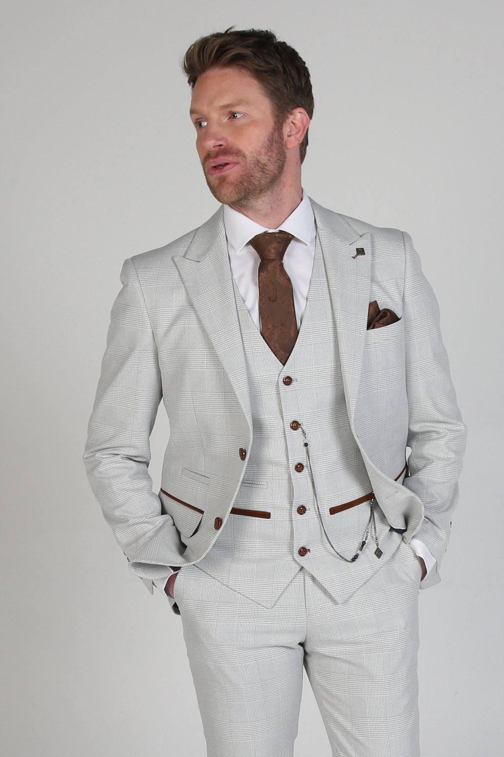 men’s grey herringbone tweed tailored fit wedding suit