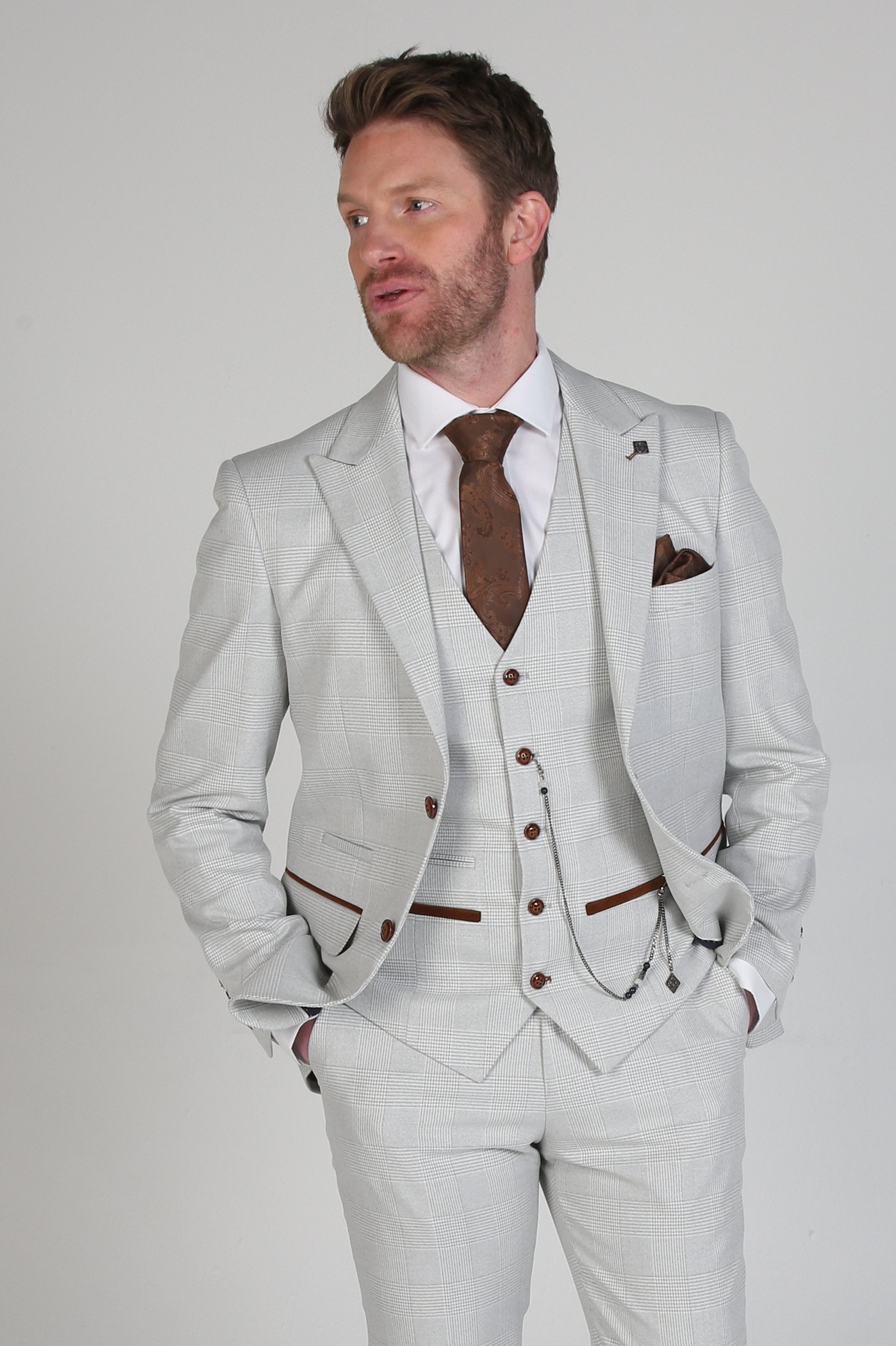 men’s grey herringbone tweed tailored fit wedding suit