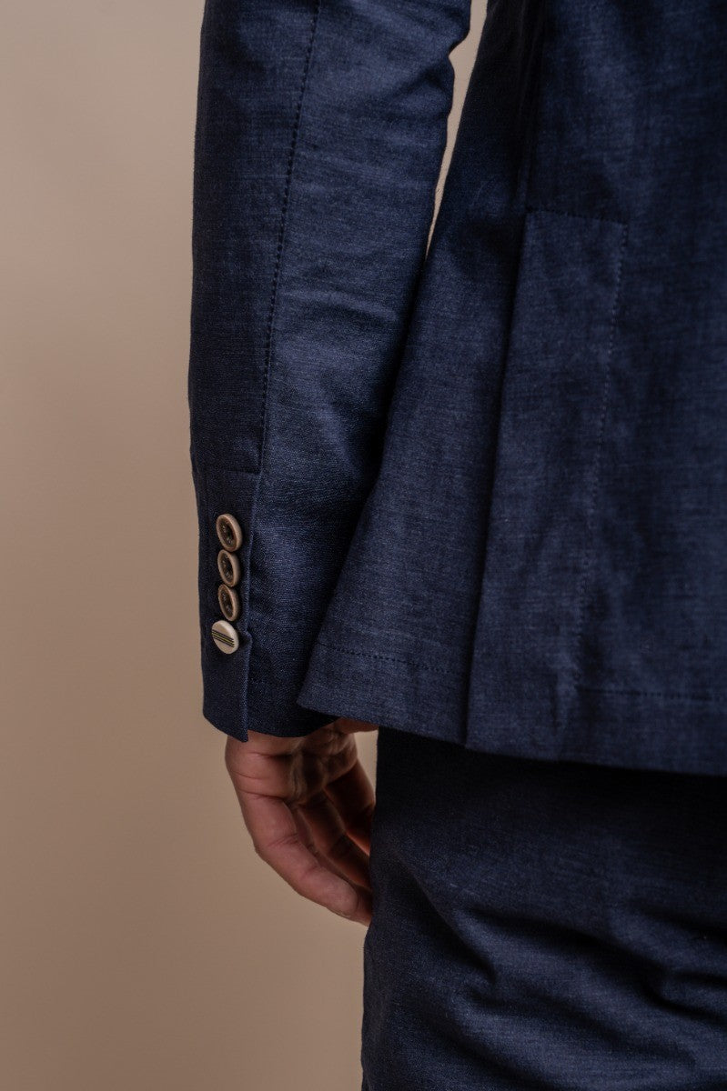 Mens Linen Slim Fit Suit Jacket - ALVARI - Navy Blue