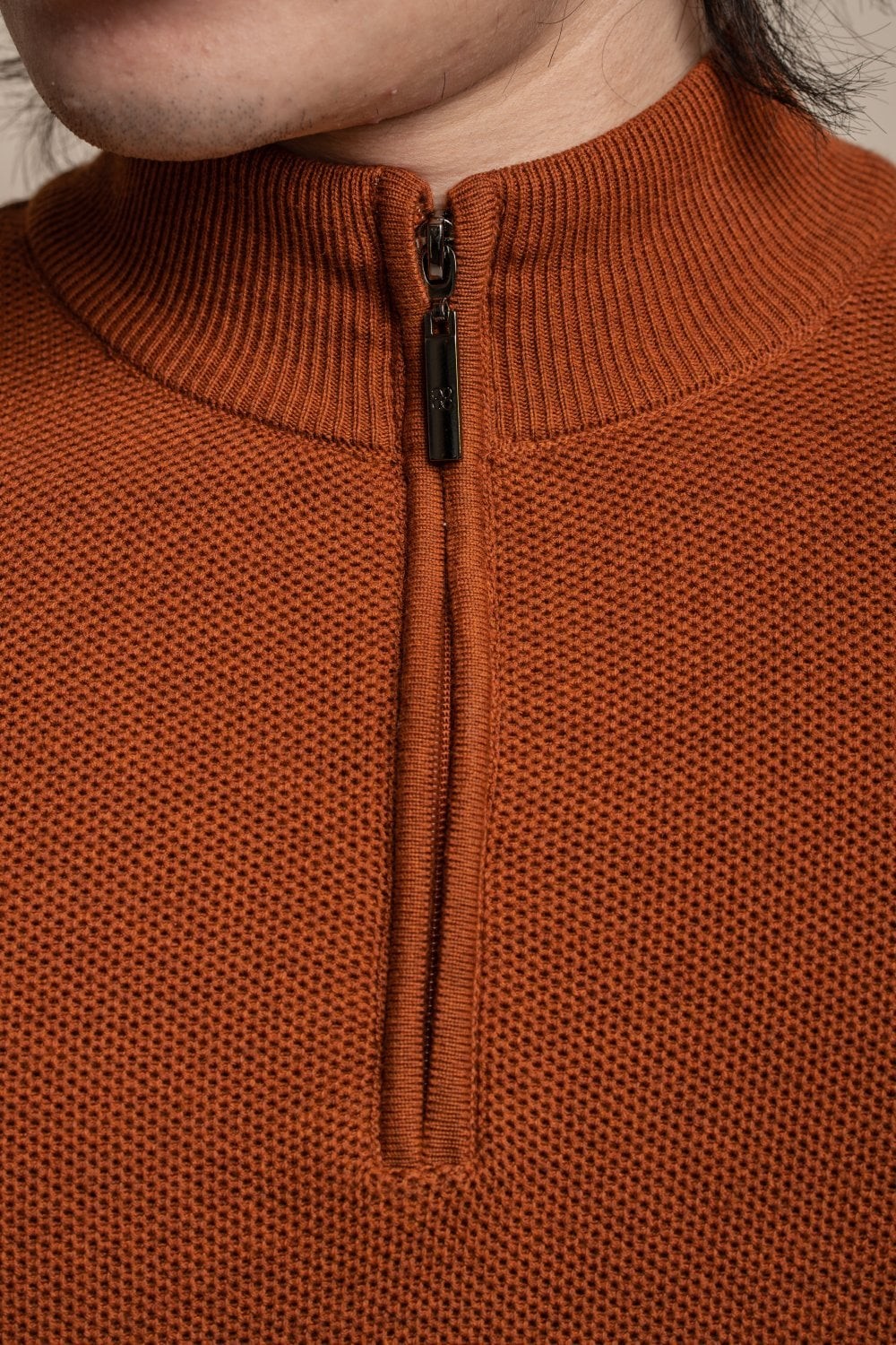 Mens Rustic Brick Half Zip Knit Cotton Pullover KYLE