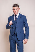 Mens blue slim fit suit jacket MIAMI styled on model