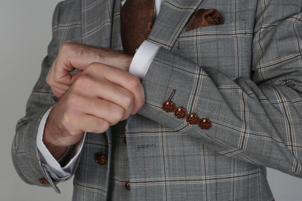 Men's Francis Smoke Grey Windowpane Check Business Suit