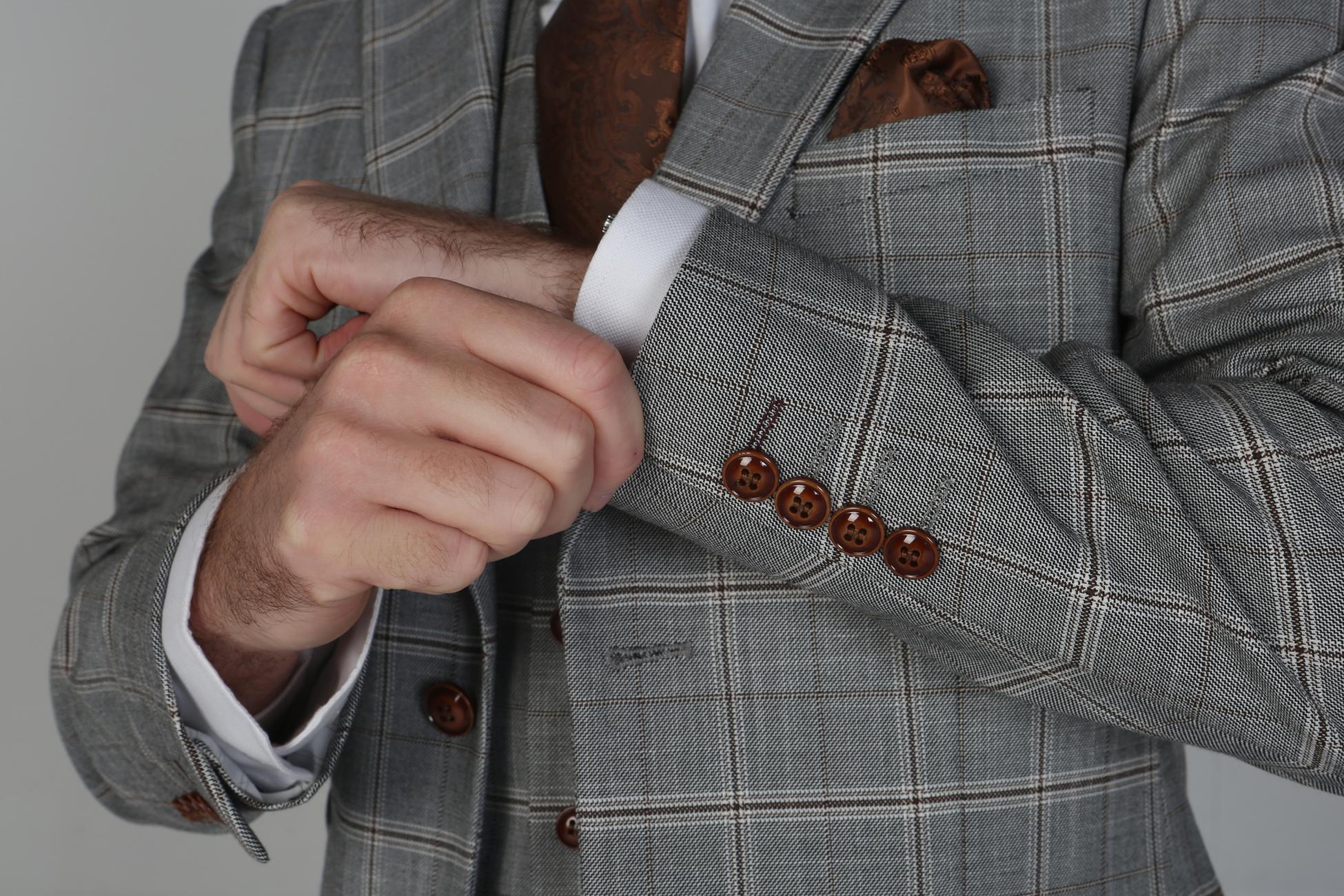 Men's Francis Smoke Grey Windowpane Check Business Suit