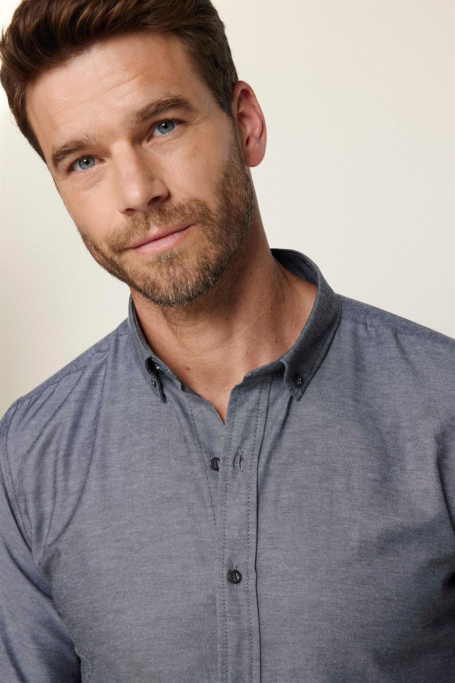 Mens Gabardin Grey Slim Fit Cotton Oxford Button Down Shirt