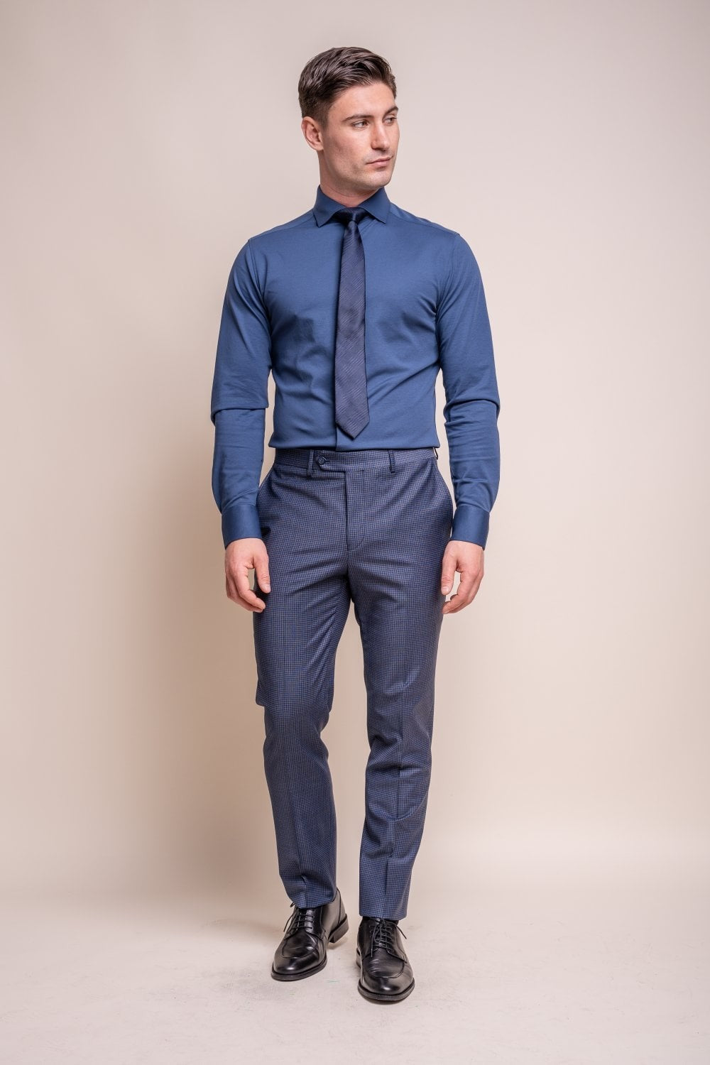 BOND Navy Check Men's Wool Blend Slim Fit Suit