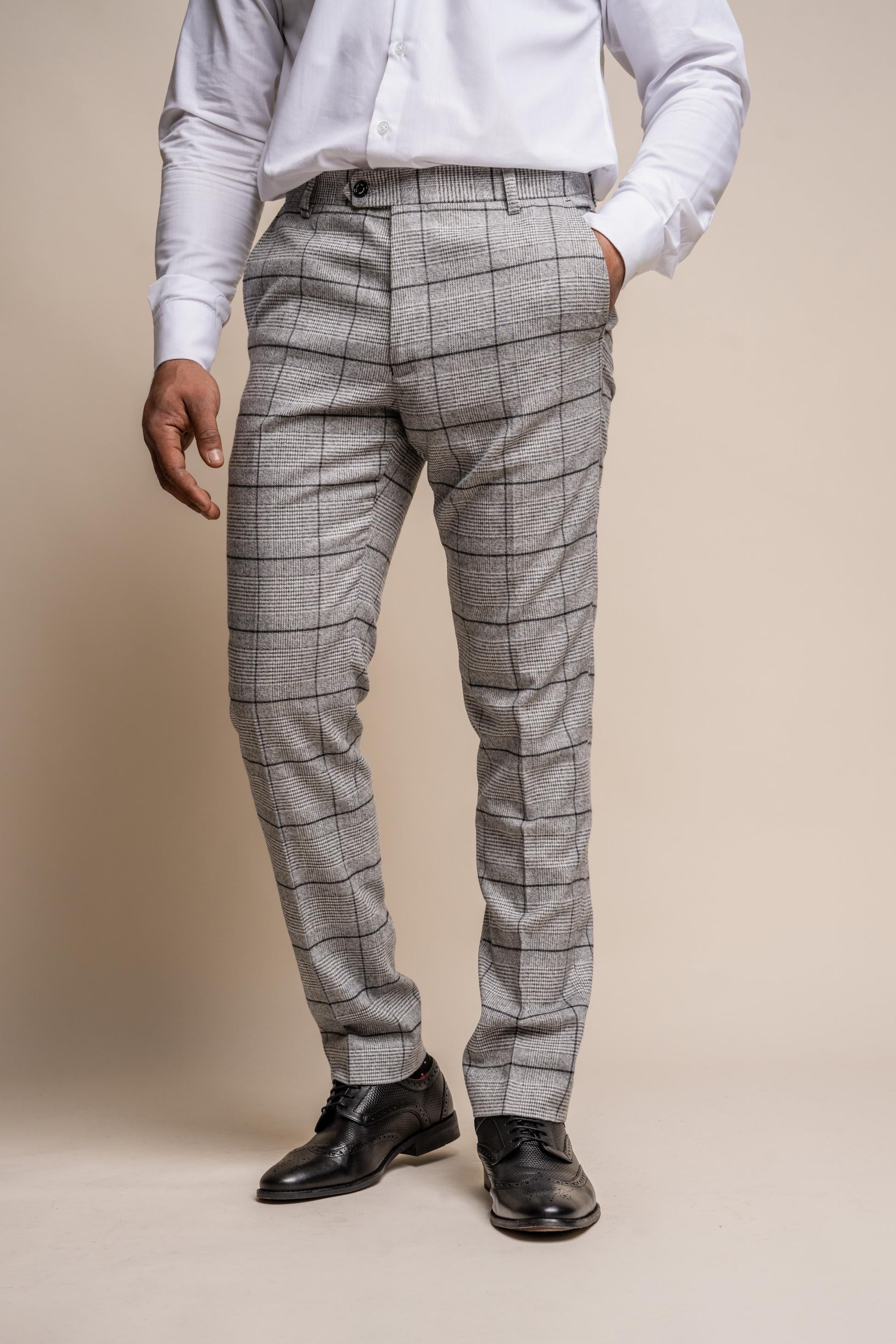 Men's Ghost Platinum Grey Tweed Windowpane Slim Fit Suit