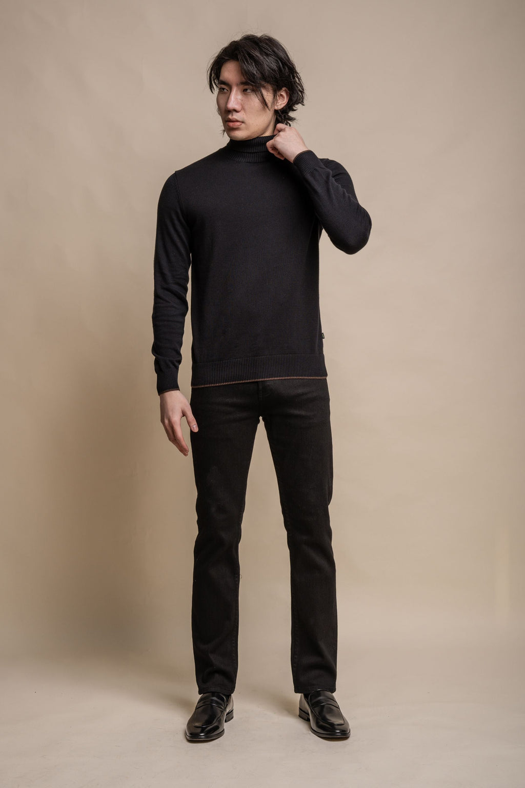 Mens Black Cotton Turtleneck Jumper KARRIS