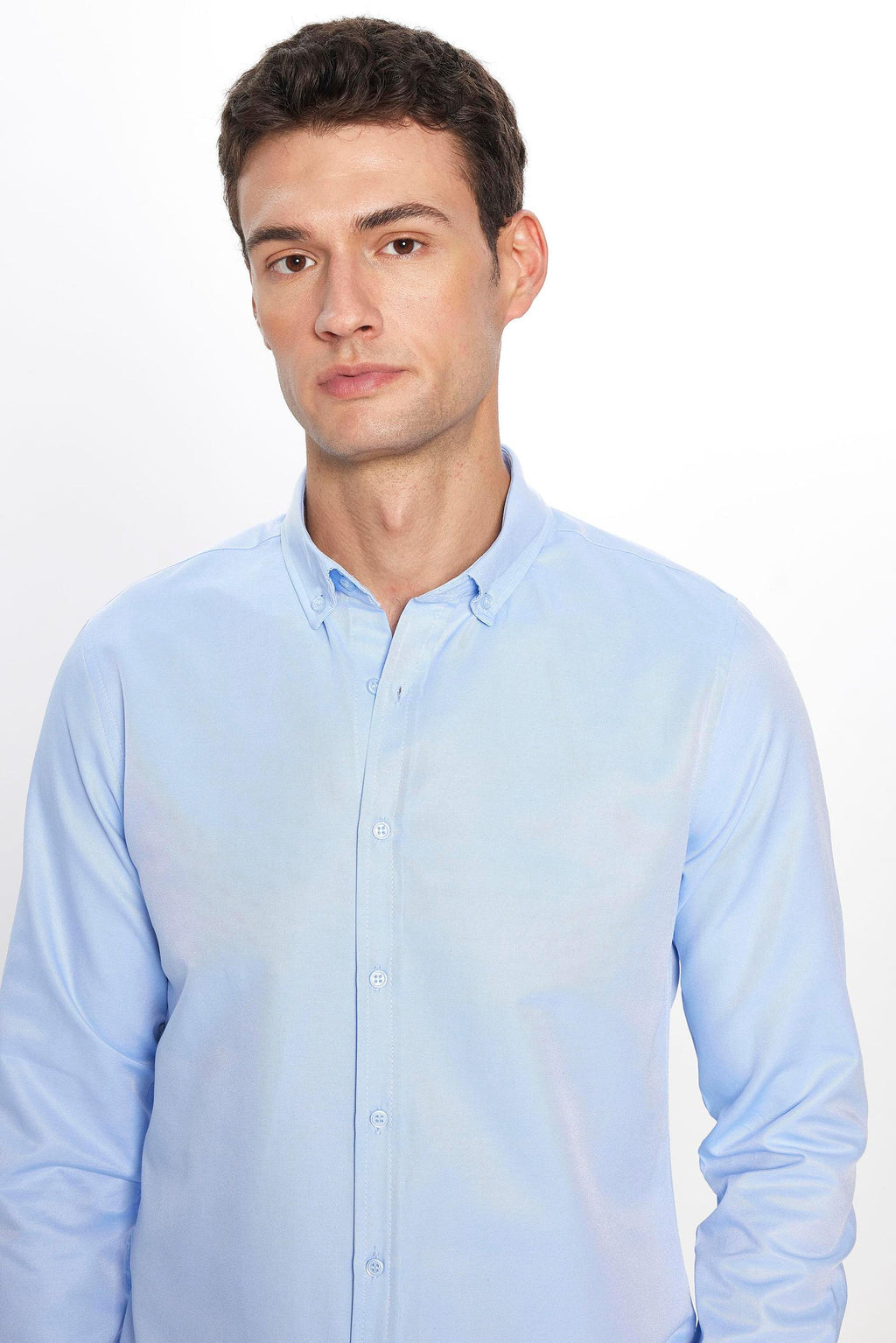 Mens Gabardin Light Blue Slim Fit Cotton Oxford Button Down Shirt