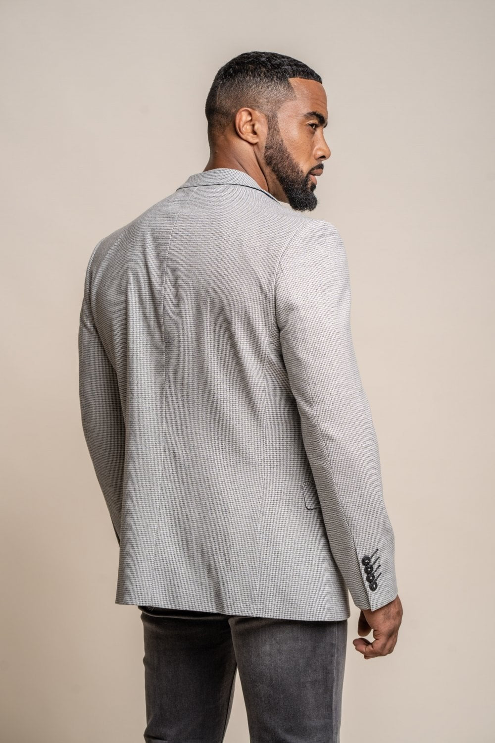 Mens Light Grey Houndstooth Slim Fit Suit Jacket KYOTO
