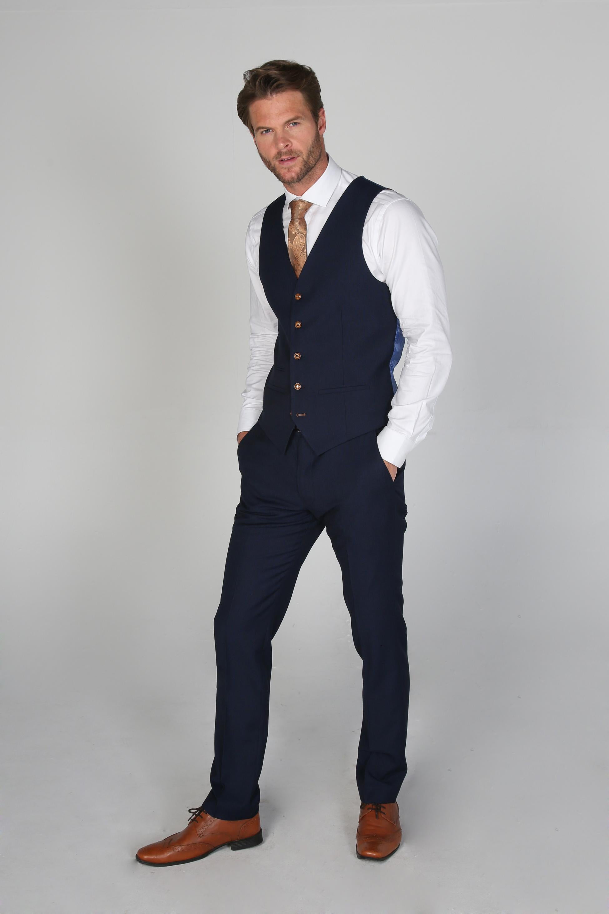 Mens Navy Tailored Fit Single Breasted Waistcoat MAYFAIR