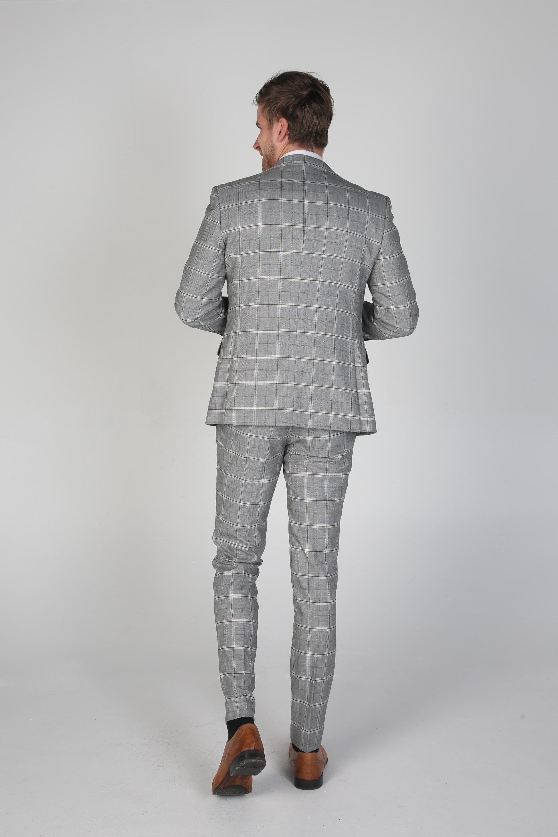 Men's Francis Smoke Grey Windowpane Check Business Suit