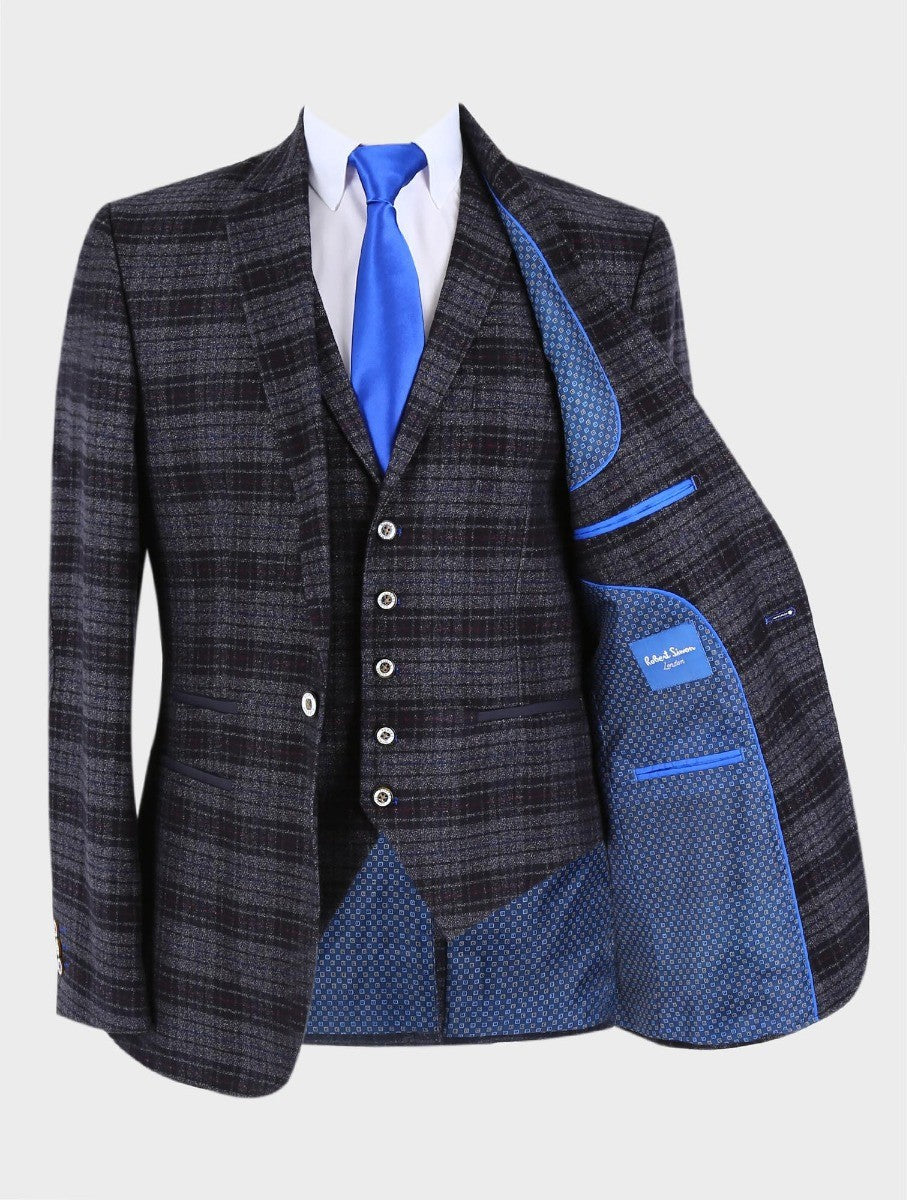 Slim fit tweed check 3-piece suit on man, sold separately