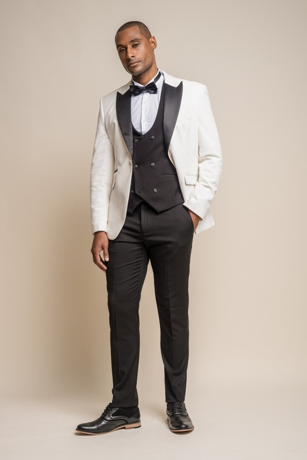 Mens Ecru Slim Fit Velvet Tuxedo Blazer ROSA