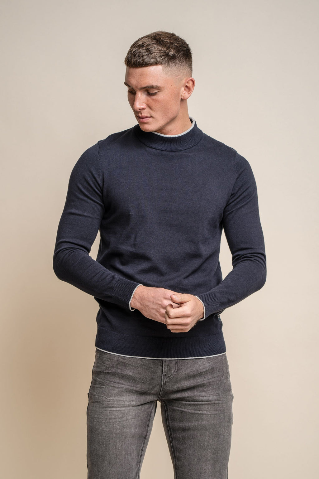 Men’s knit turtleneck jumper, mid-high, classic
