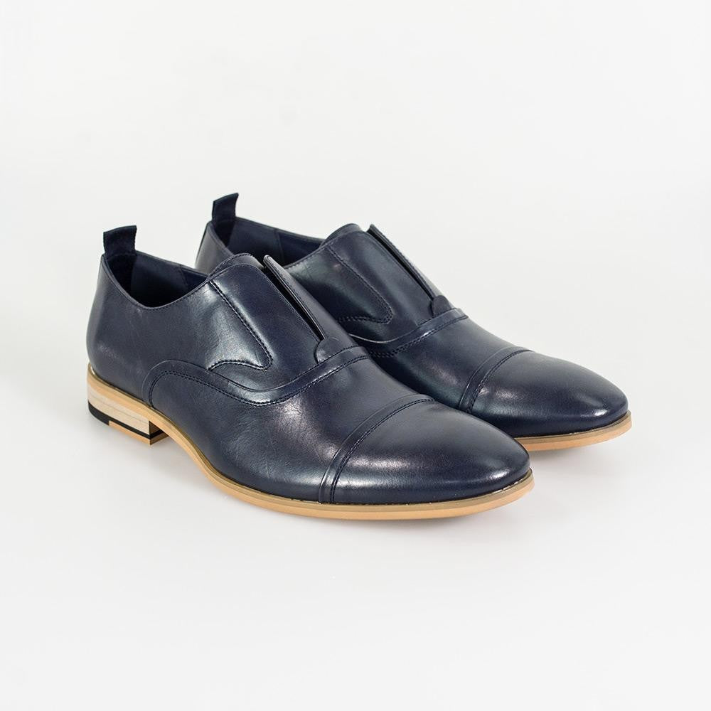 Men's navy blue slip-on leather loafers, CARLOTTA.