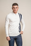 Men’s cotton quarter-zip polo stripe jumper, slim fit