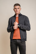Men’s birdseye knit cotton jacket, slim fit, charcoal