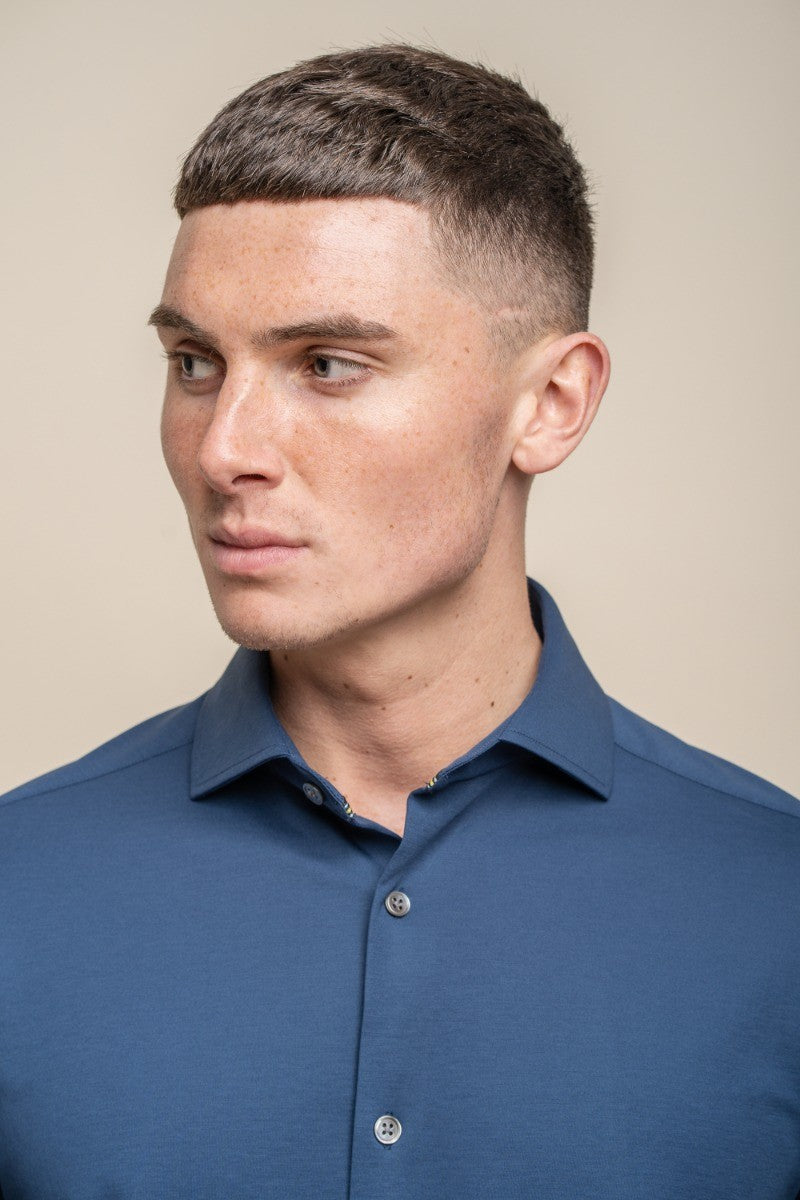 Mens Ashley Blue Slim Fit Cotton Long Sleeve Shirt