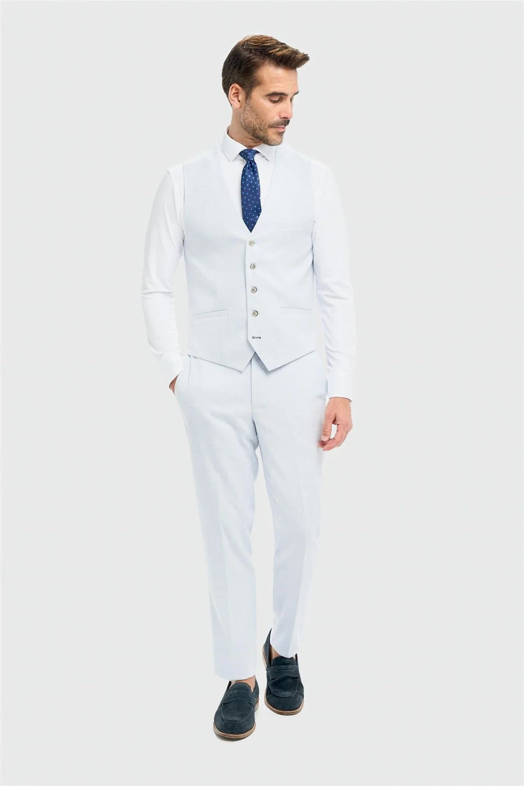 Mens Sky Blue 3 Piece Slim Fit Textured Formal Suit TROPEZ