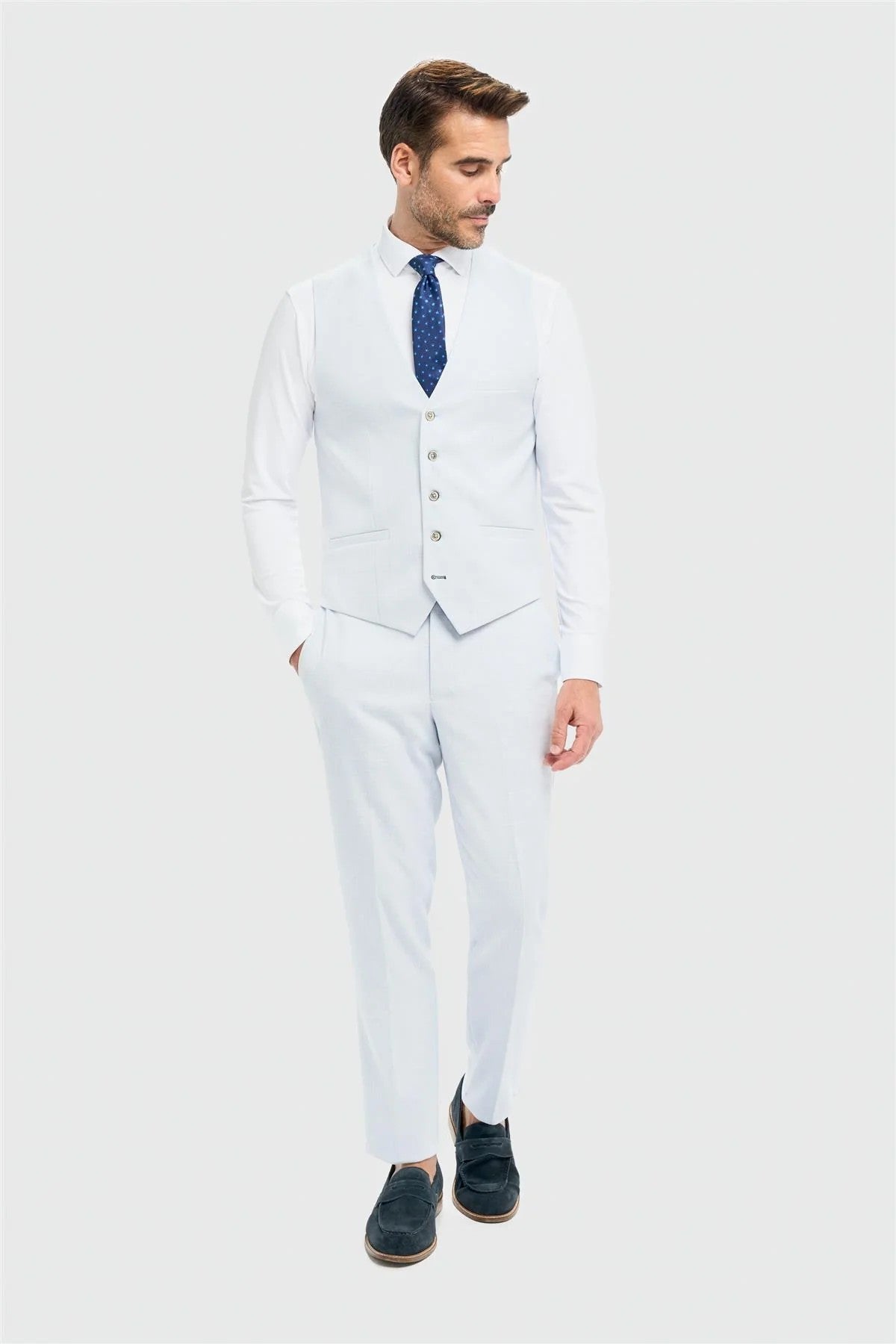 Mens Sky Blue 3 Piece Slim Fit Textured Formal Suit TROPEZ