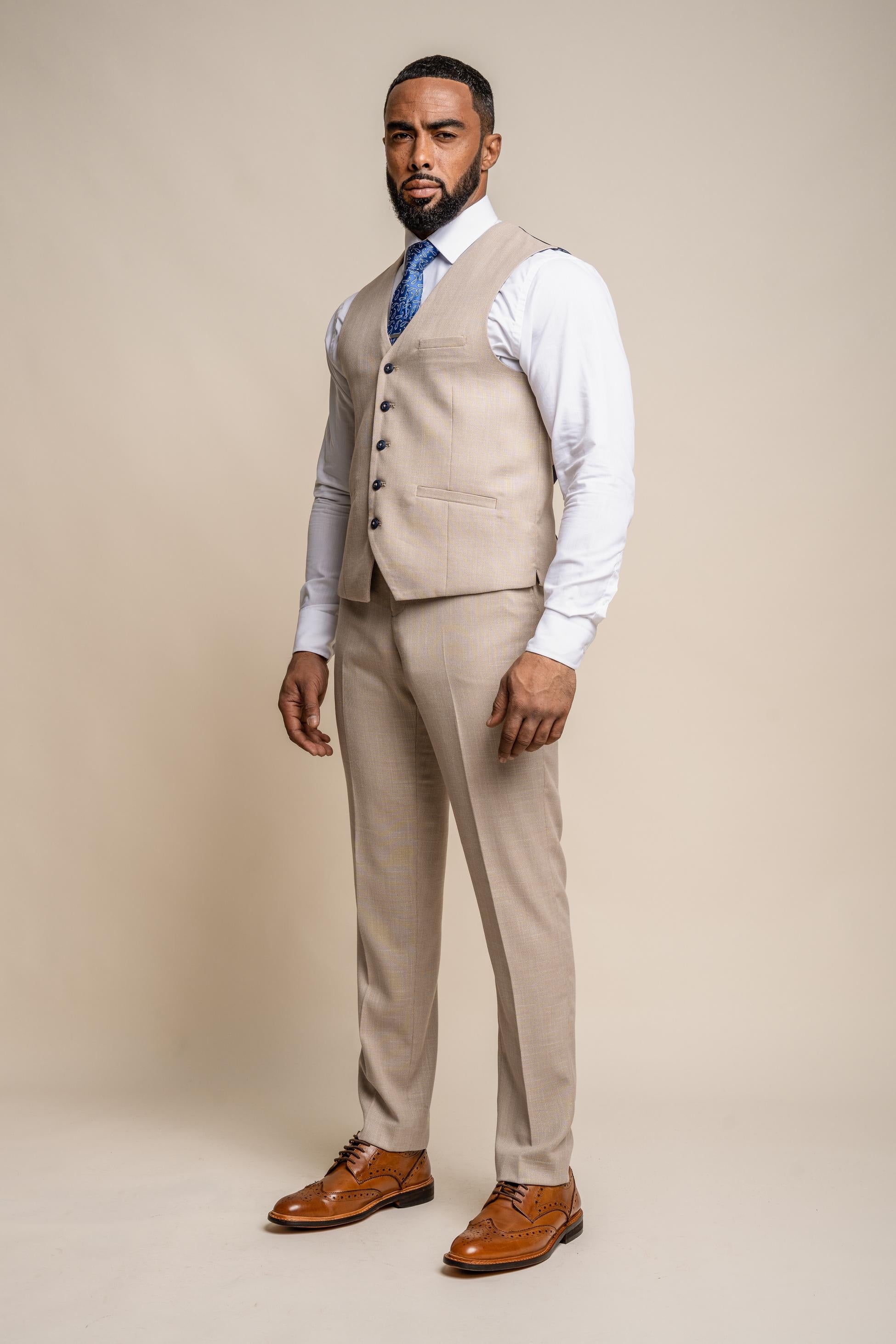 Mens Beige Slim Fit Formal Waistcoat MIAMI