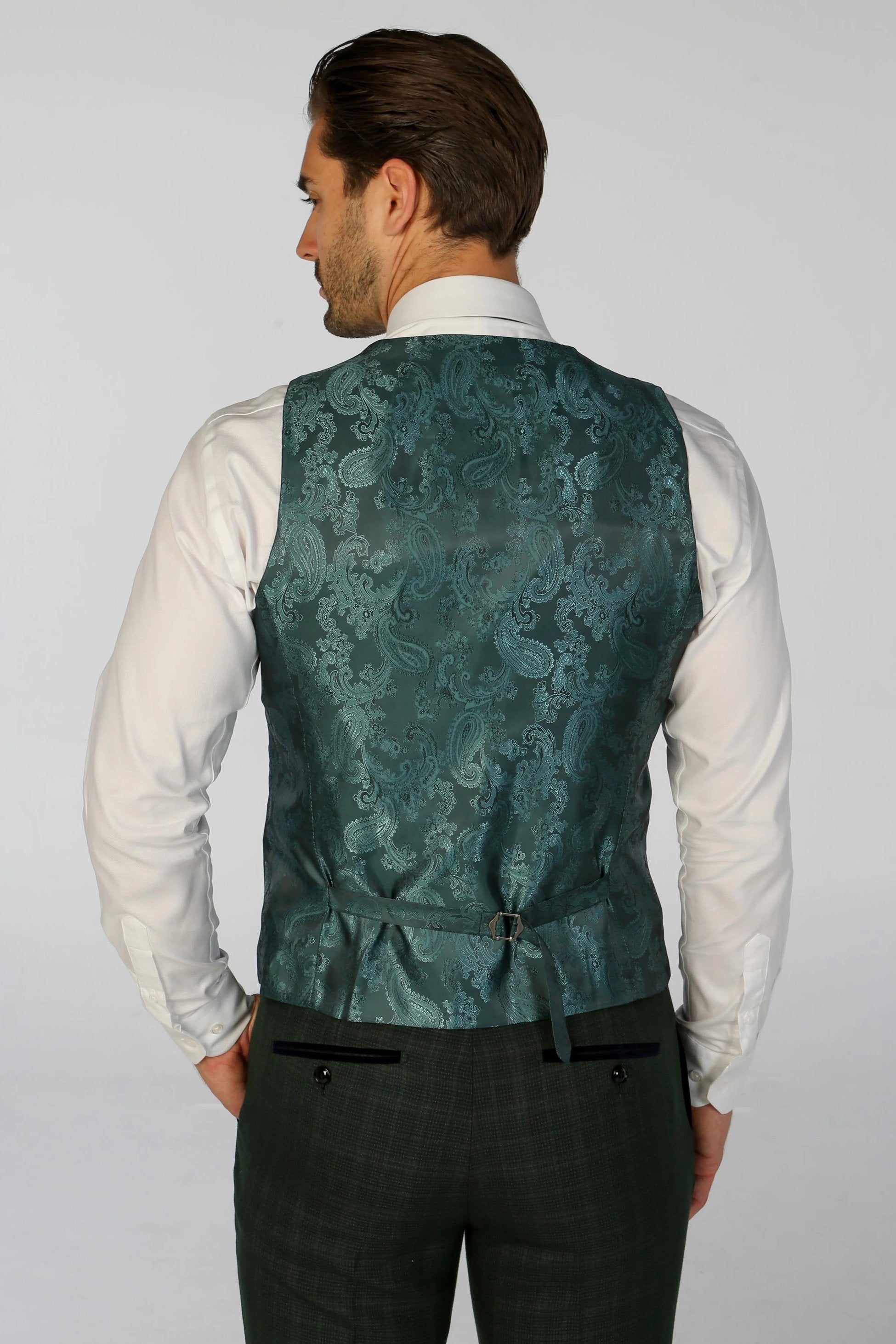 Mens Green Tailored Fit Check Waistcoat LEO