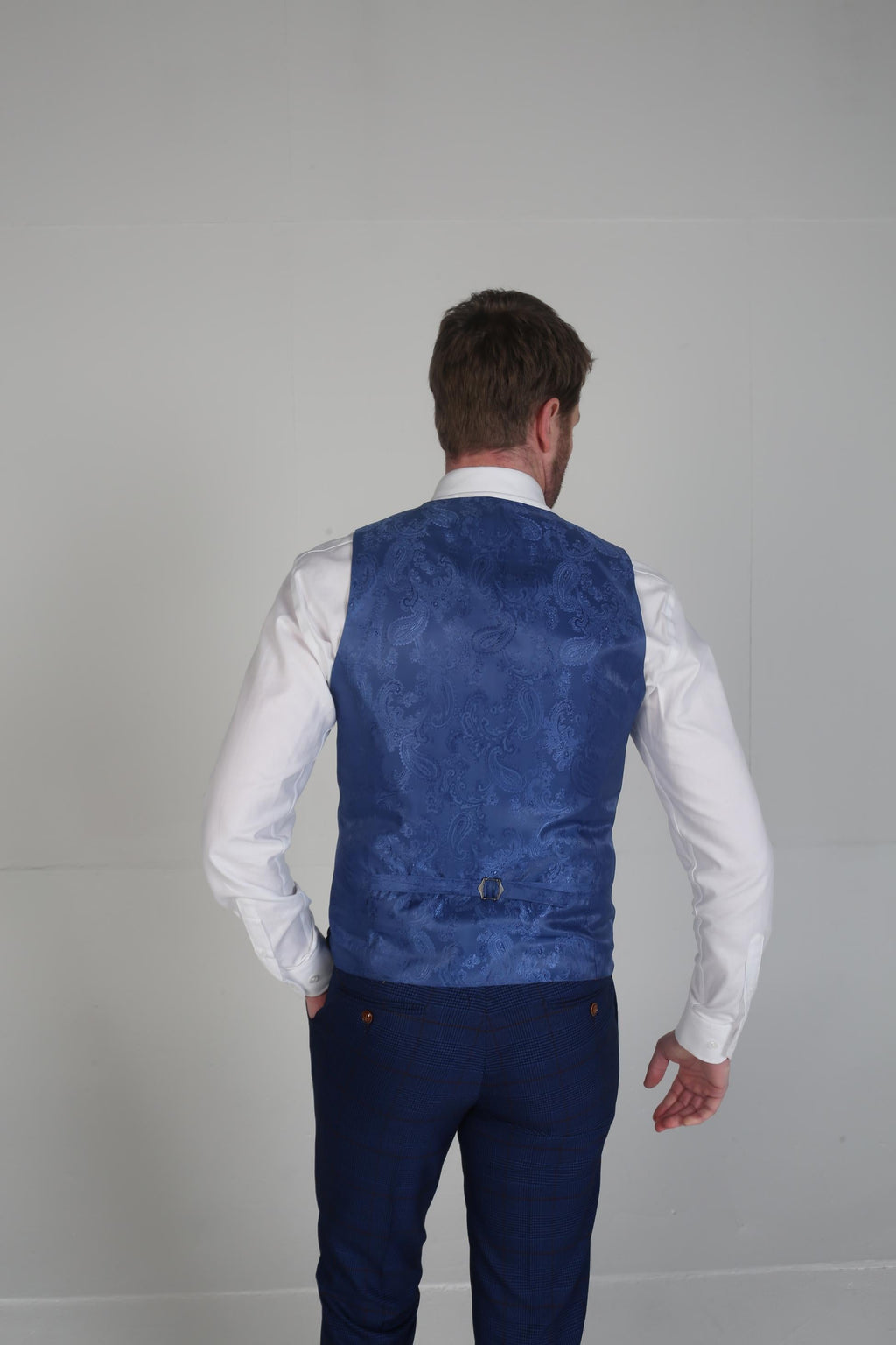 Mens Royal Blue Tweed Windowpane Formal Suit ALEX