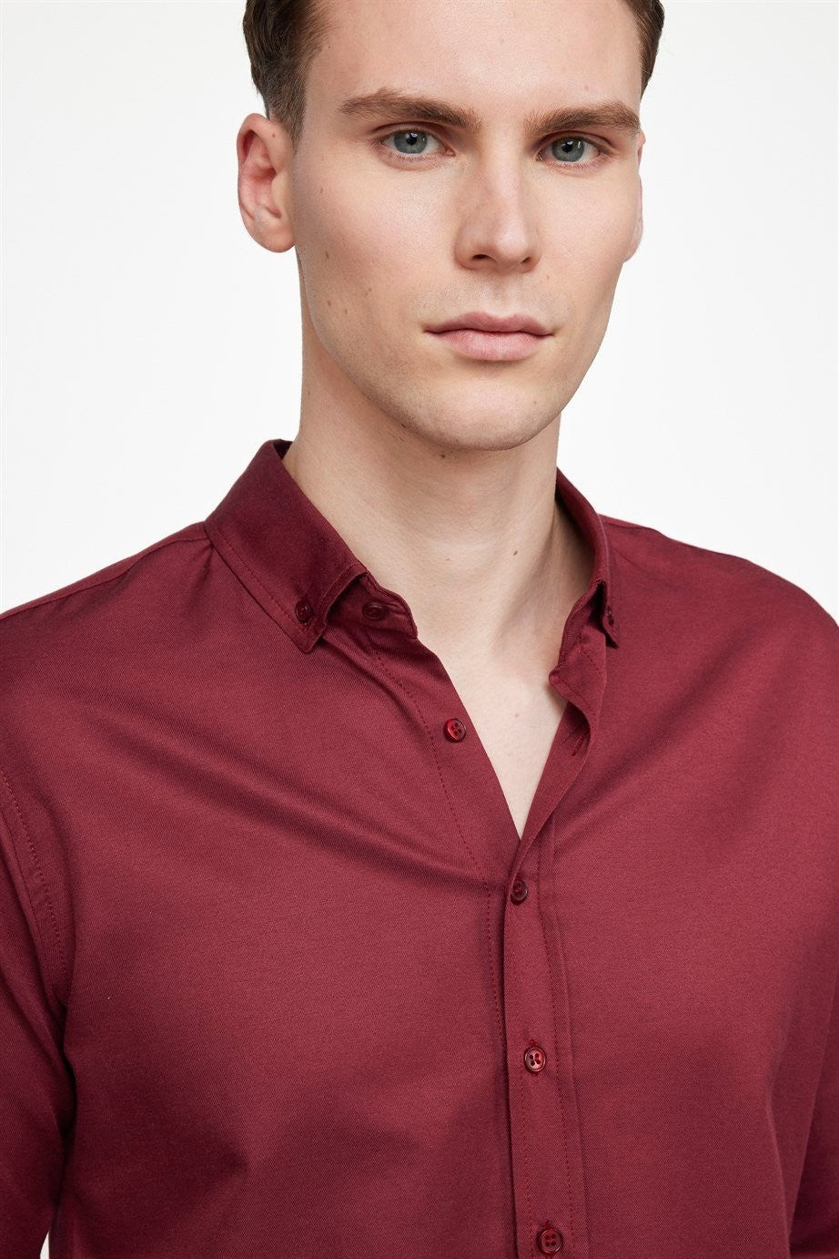 Mens Gabardin Burgundy Slim Fit Cotton Oxford Button Down Shirt