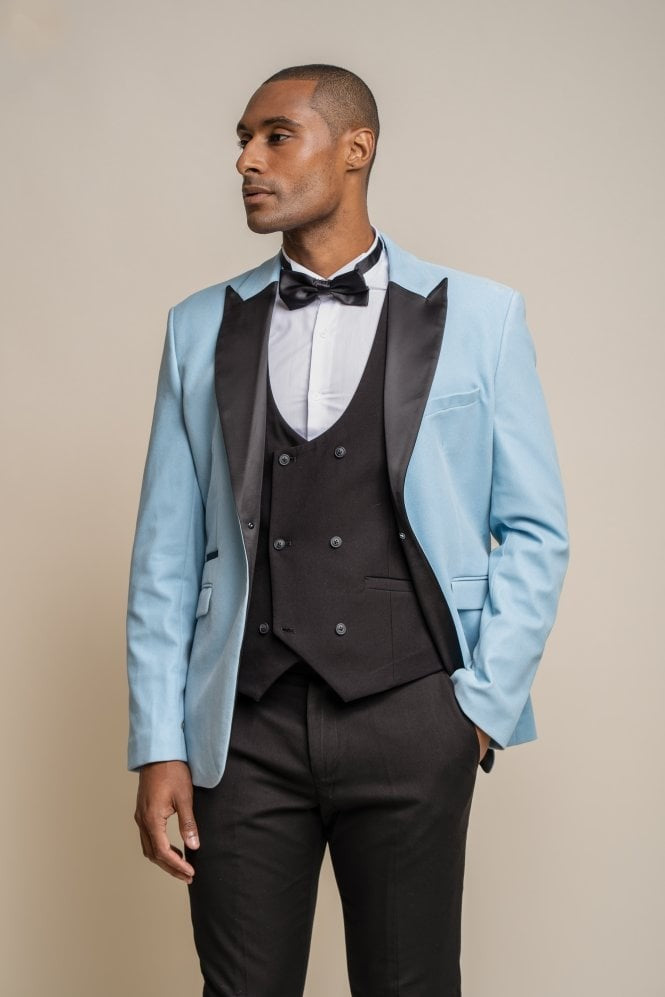 Mens Sky Blue Slim Fit Velvet Tuxedo Blazer ROSA