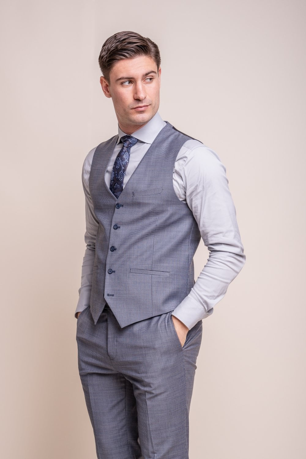 BOND Puppytooth Grey Men's Wool Blend Slim Fit Suit