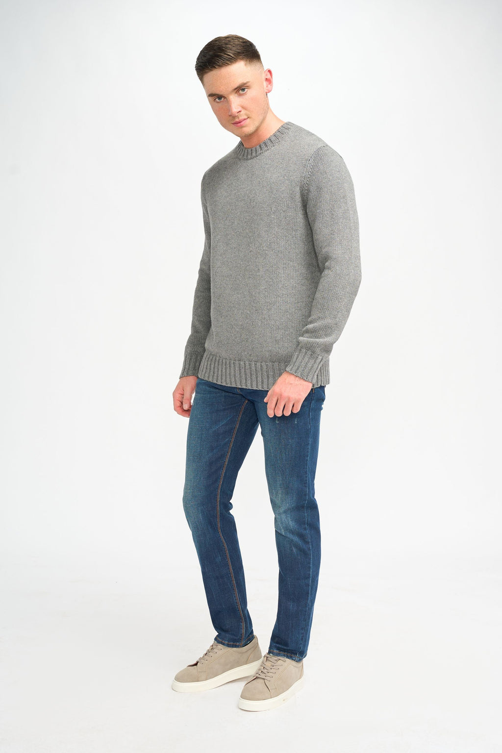 Mens Grey Classic Knit Pullover Jumper FARREL