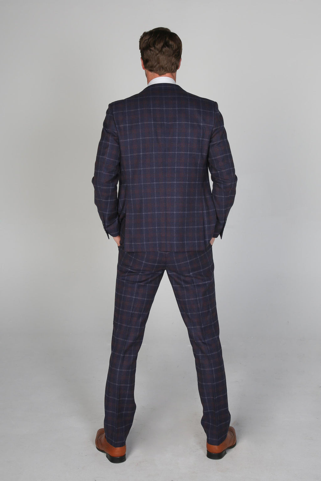 KENNETH Men’s Tailored Fit Retro Check Suit - Navy/Maroon