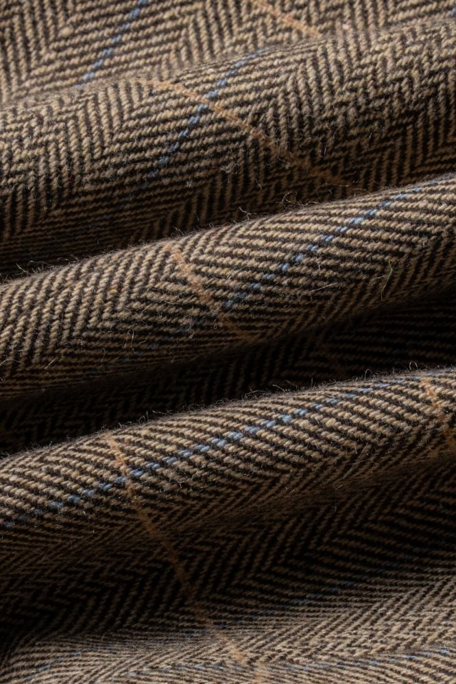Men's Wool Blend Herringbone Check Suit Jacket - Albert - Tan Brown Fabric Picture