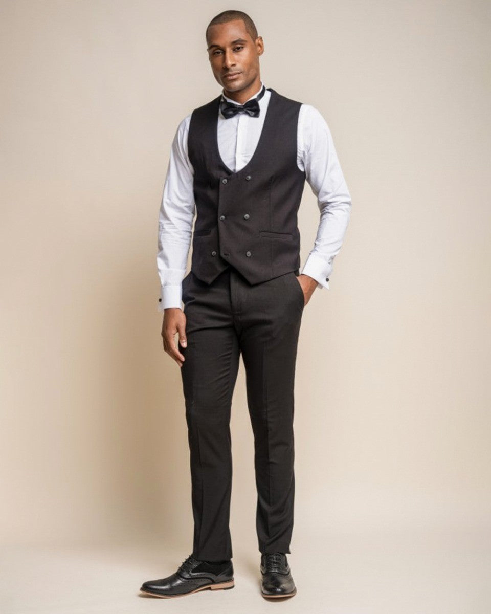 Mens Black Slim Fit Double Breasted Waistcoat MARCO