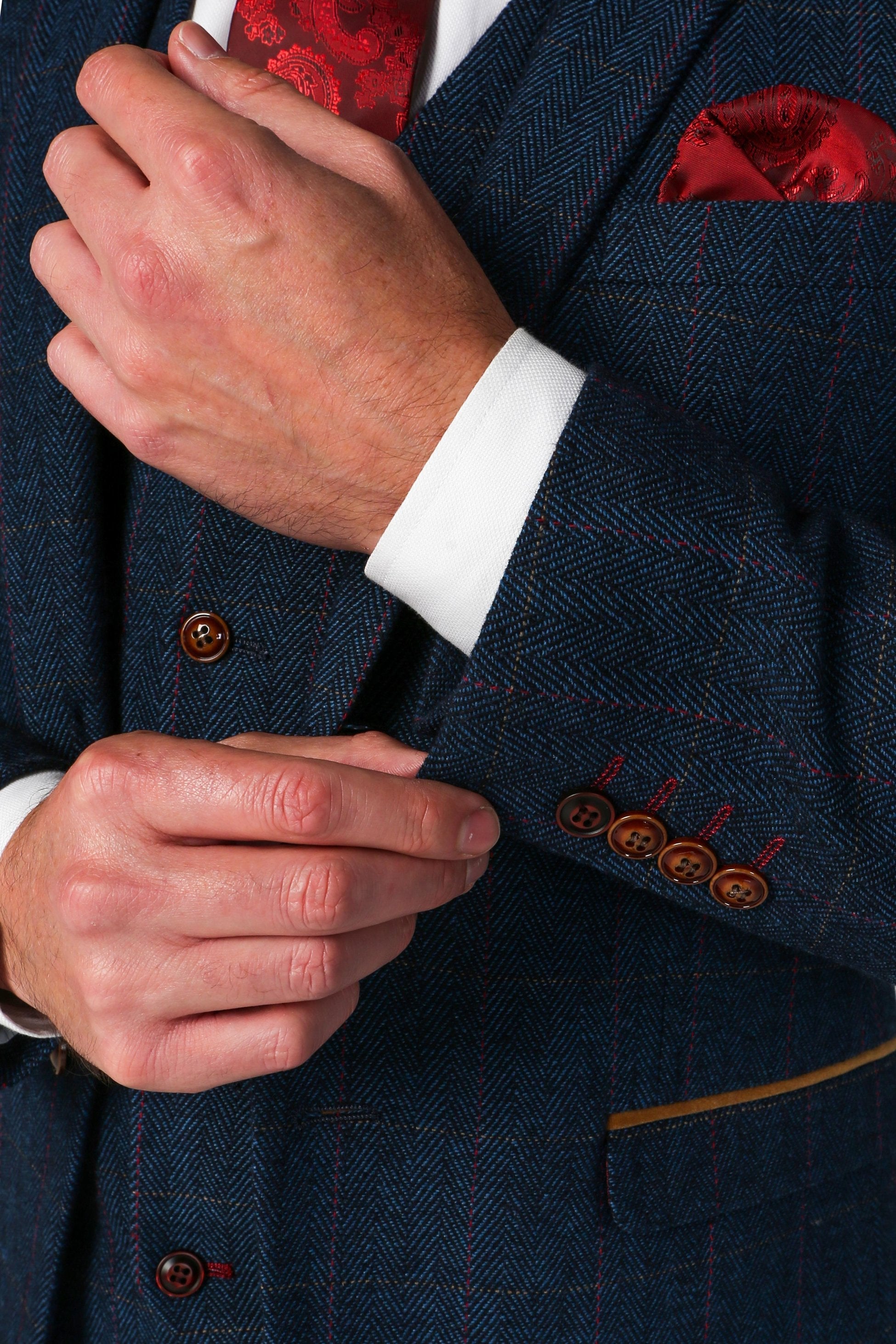 Men's Scott Navy Blue Herringbone Tweed Tailored Fit Suit