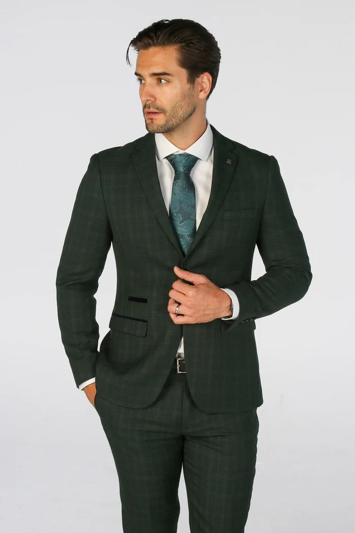 Men's Leo Forest Green Check Tailored Fit 2-Piece Suit