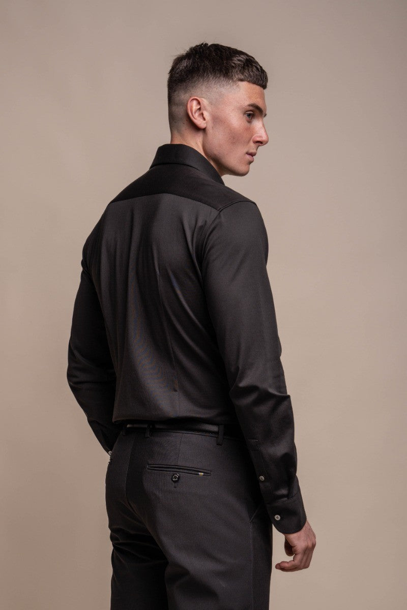 Mens Ashley Black Slim Fit Cotton Long Sleeve Shirt