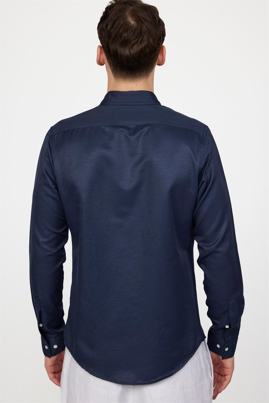 Mens Gabardin Navy Slim Fit Cotton Oxford Button Down Shirt