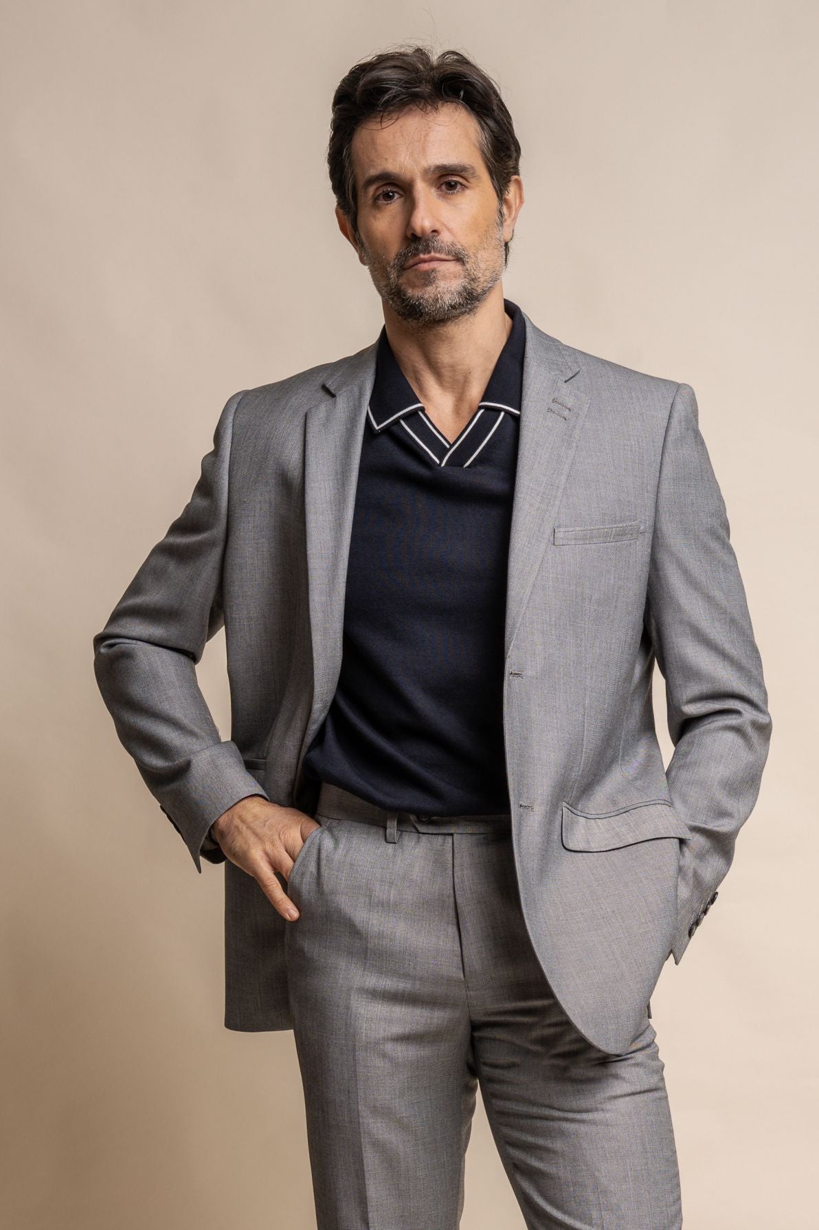 Mens light grey slim fit suit jacket REEGAN catalog photo