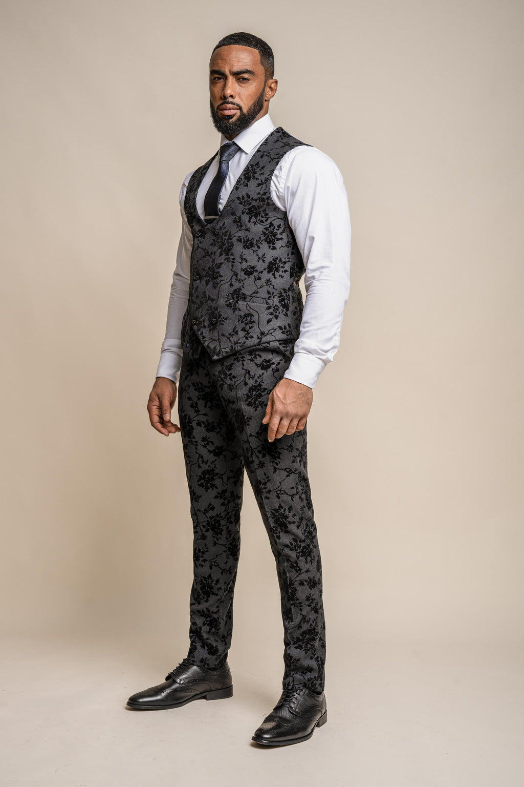 Mens Black Velvet Floral Embroidered Waistcoat GEORGI