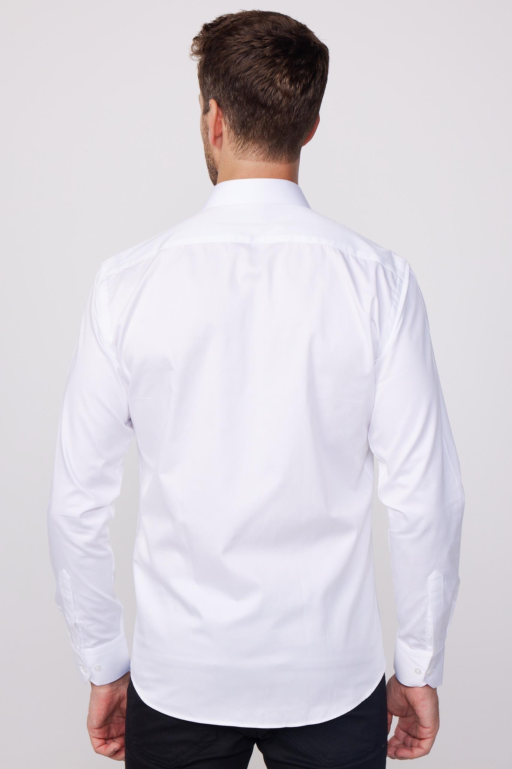 Mens White Slim Fit Cotton Satin Dress Shirt