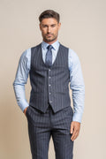 Mens navy pinstripe slim fit waistcoat Invincible