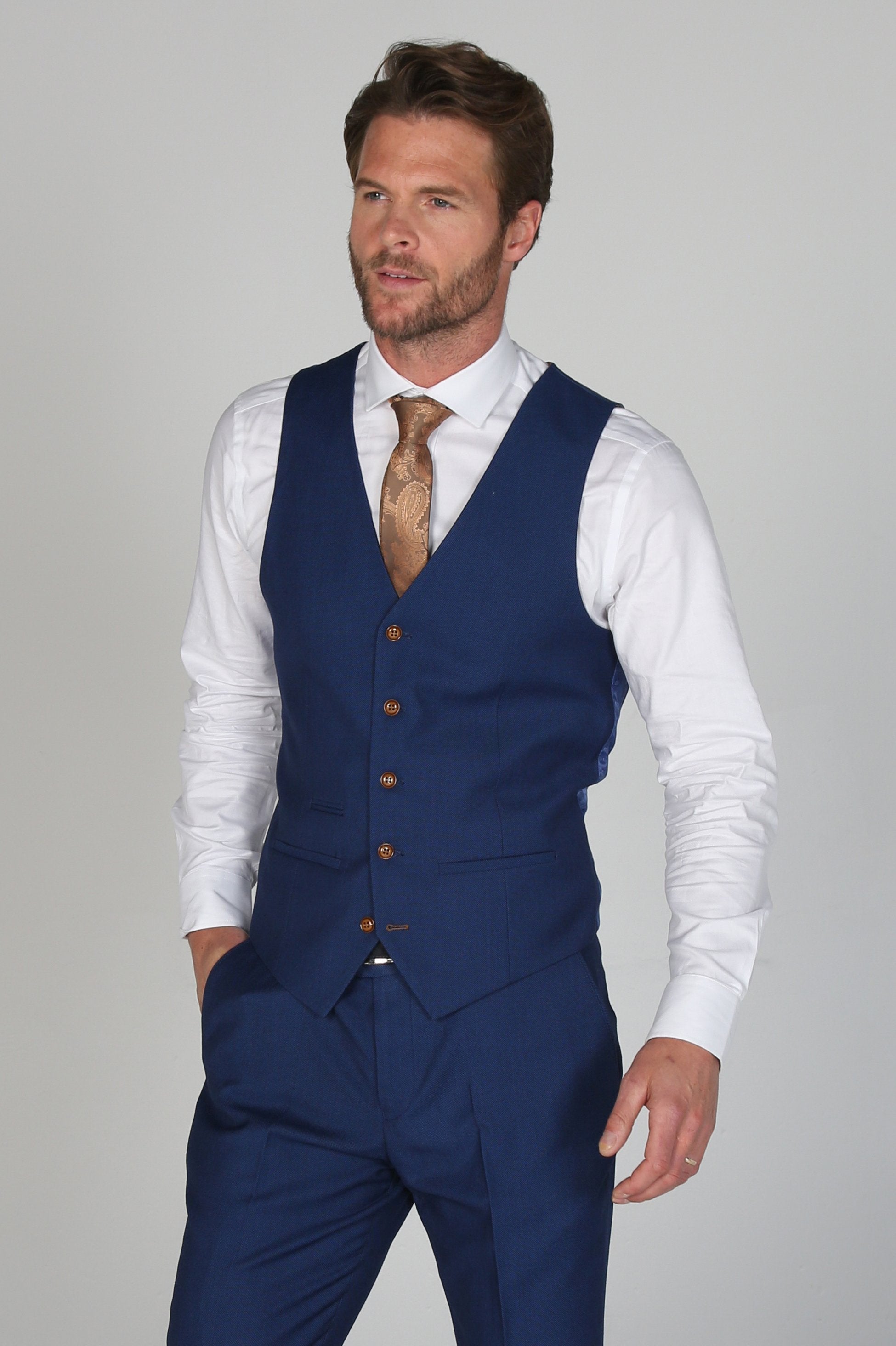 Mens blue tailored fit single breasted waistcoat Mayfair