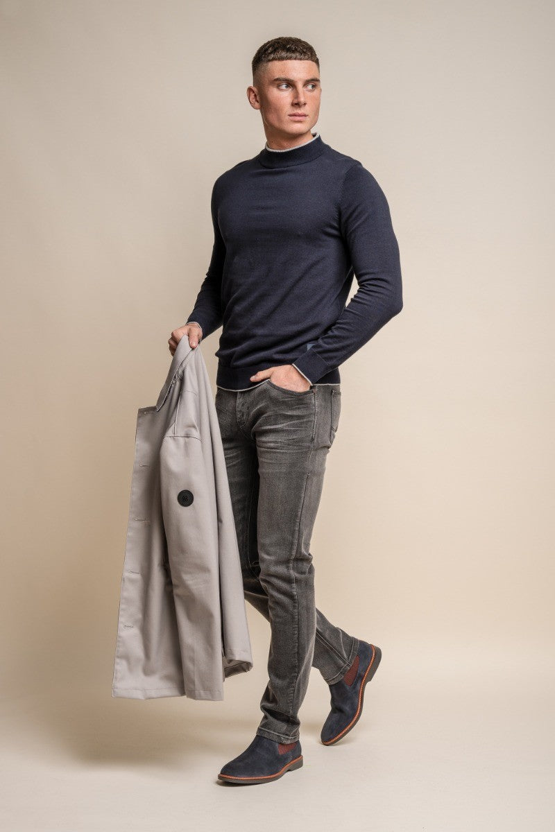 Mens Navy Blue Cotton Turtle Neck Jumper NEW RIO