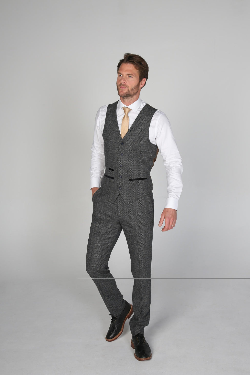 Mens Grey Tweed Like Tailored Fit Formal Suit RALPH