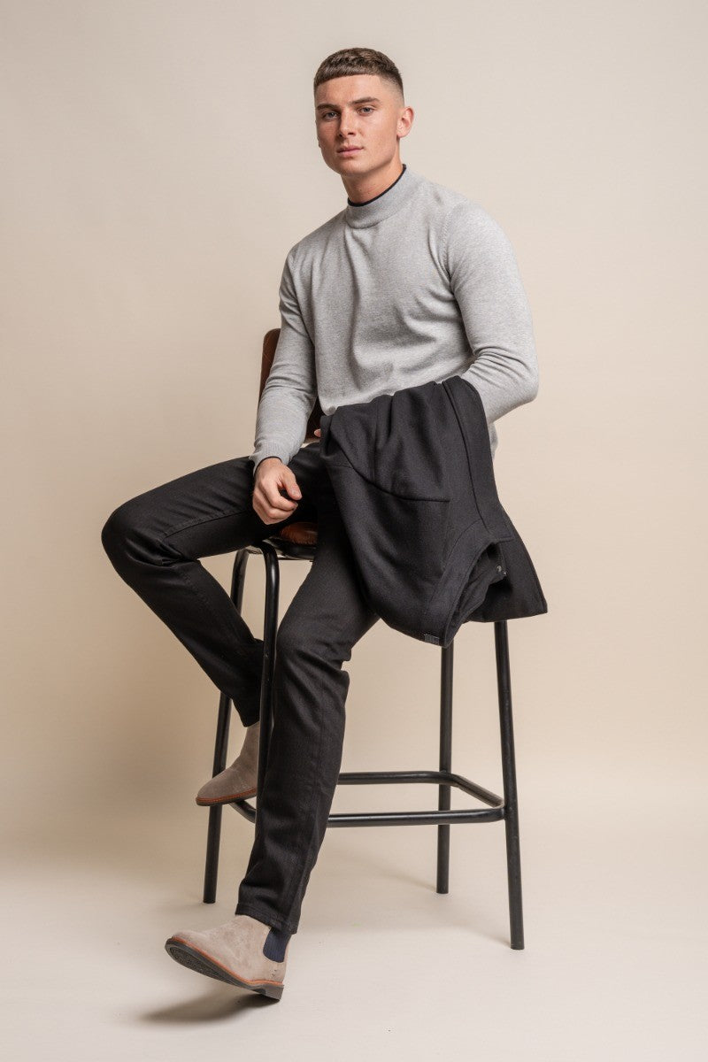 Mens Grey Cotton Turtle Neck Jumper NEW RIO