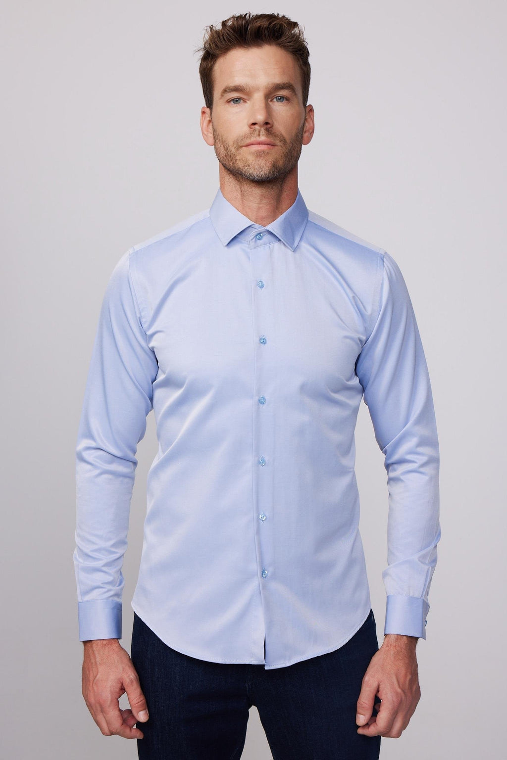 Mens Dimi Dotti Indigo Blue Cotton Blend Slim Fit Dress Shirt
